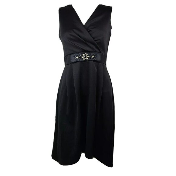 Enfocus Studio Dress Womens Size 6 Solid All Black Sleeveless Beaded Front - Picture 1 of 6